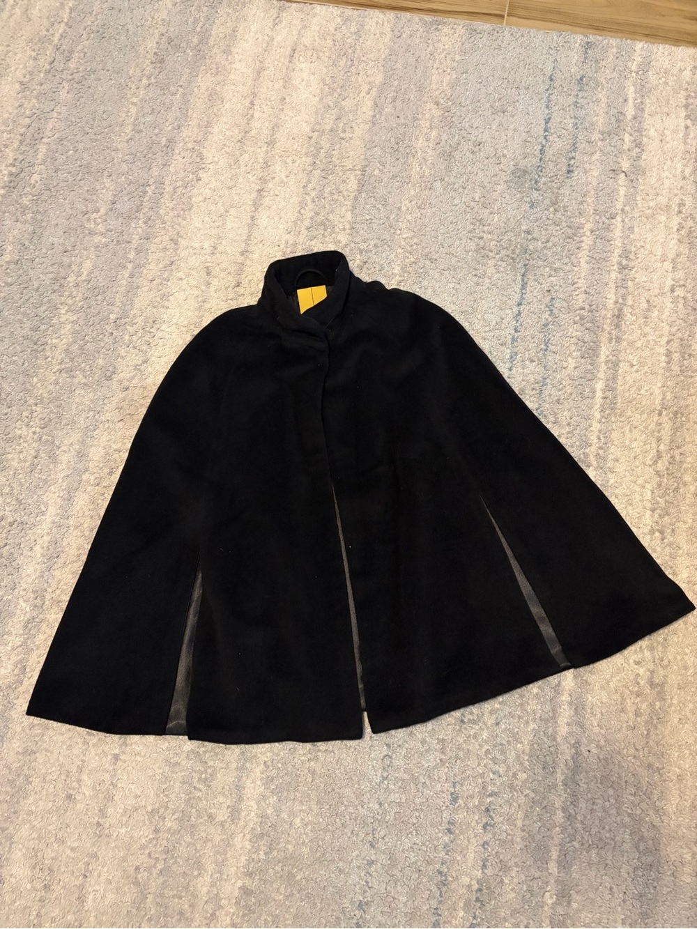 Anna Irion Black Wool Cashmere Cape Coat Cloak Poncho Arm Slits US Made Luxury